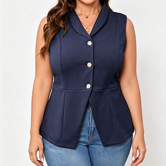 Women's Single Breasted Sleeveless Suit Vest Lapel Waistcoat for Office