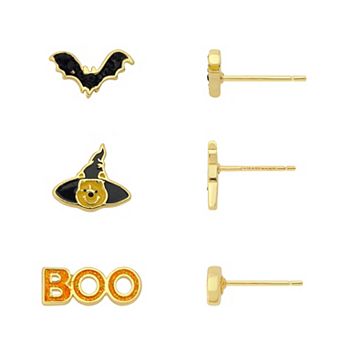 Disney's Winnie the Pooh 14k Gold Flash Plated Crystal Halloween 'Boo' 3-Pair Post Earrings Set