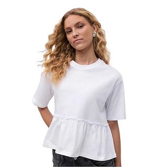 Women's Round Neck Short Sleeve Top Ruffle Hem Casual Daily Loose Fit Blouse