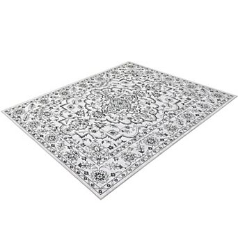 Boho Area Rugs, Machine Washable Area Rug for Living Room Bedroom, Ultra Thin Low Pile Floral Rug