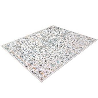 Boho Area Rugs, Machine Washable Area Rug for Living Room Bedroom, Ultra Thin Low Pile Floral Rug