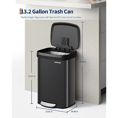 GARVEE 13 Gallon Kitchen Trash Can with Lid, Stainless Steel Step Trash Can Soft Close Pedal Bin