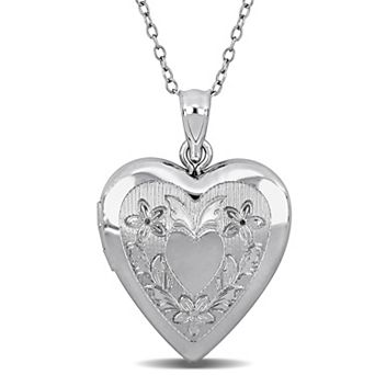 Stella Grace Sterling Silver Flower Heart Locket Pendant Necklace