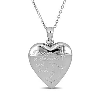 Stella Grace Sterling Silver Engraved "I Love You to the Moon and Back" Heart Pendant Necklace
