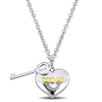 Stella Grace 18k Gold Flash Plated Sterling Silver Heart & Key Charm Pendant Necklace