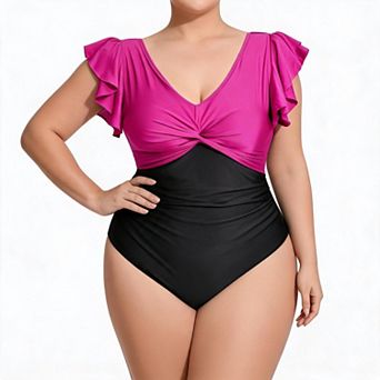 Plus Size One Piece Swimsuit for Women Ruffle Tummy Control Bathing Suit Summer Beachwear