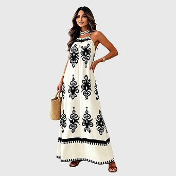 Summer Dress for Women Floral Sundress Spaghetti Strap Flowy Beach Vacation Boho Maxi Dresses