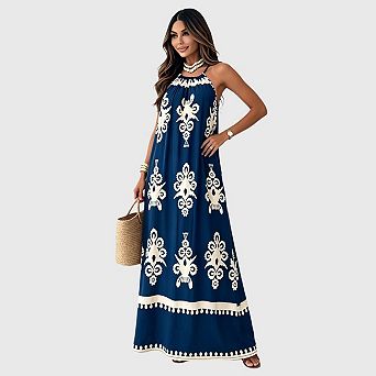 Summer Dress for Women Floral Sundress Spaghetti Strap Flowy Beach Vacation Boho Maxi Dresses