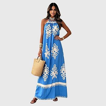 Summer Dress for Women Floral Sundress Spaghetti Strap Flowy Beach Vacation Boho Maxi Dresses