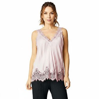 Women's V Neck Lace Patchwork Sleeveless Top Satin Casual Daily Blouse