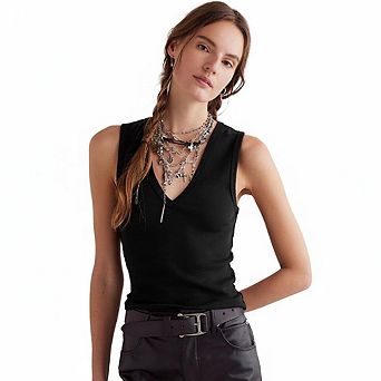Women's V Neck Sleeveless Ribbed Tank Top Fitted Basic Daily Layering Top