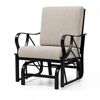 Porch Glider,Glider Rocking Chair with/Removable Cushion, Curved Armrest,Outdoor Glider Swing Chair