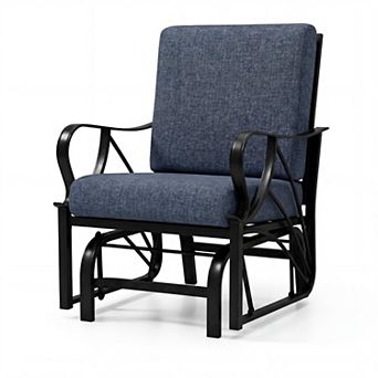 Porch Glider,Glider Rocking Chair with/Removable Cushion, Curved Armrest,Outdoor Glider Swing Chair