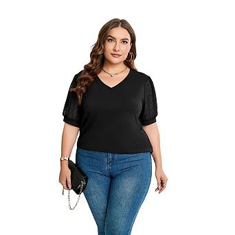 Women's Plus Size V Neck Short Sleeve Tops Summer Casual T Shirts Blouses Trendy Clothes