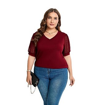 Women's Plus Size V Neck Short Sleeve Tops Summer Casual T Shirts Blouses Trendy Clothes