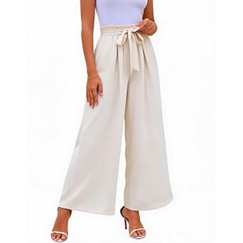 Women Casual Loose Trousers High Waist Tie Wide Leg Pants