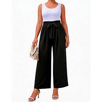 Women Casual Loose Trousers High Waist Tie Wide Leg Pants