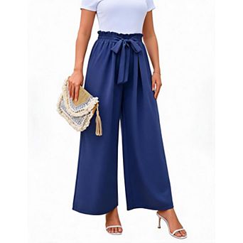 Women Casual Loose Trousers High Waist Tie Wide Leg Pants