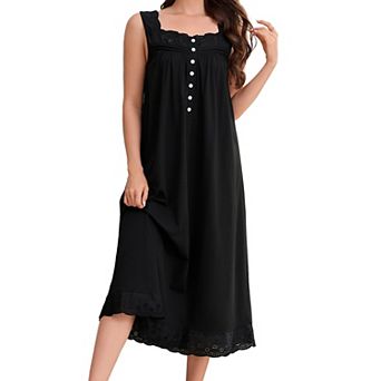 Women Sleeveless Summer Nightgown Lace Trim Long Night Dress Loose Casual Sleepwear