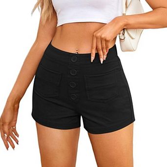 Women High Waist Button Front Casual Shorts Multi Pocket Solid Summer Short Pants