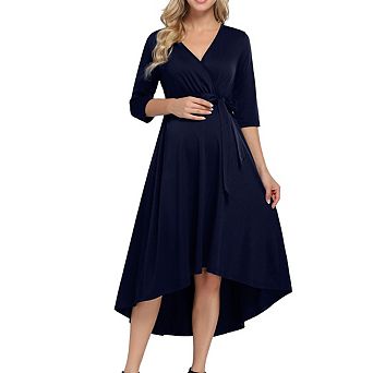 Maternity Dress Casual V Neck Waist Loose Short Back Long Pregnancy Flowy Front Dresses