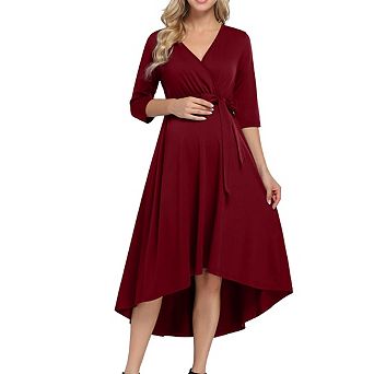 Maternity Dress Casual V Neck Waist Loose Short Back Long Pregnancy Flowy Front Dresses