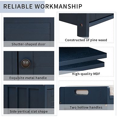 Multifunctional Shoe Bench With Removable Cushion 3 Shutter-shaped Doors Large Storage Space