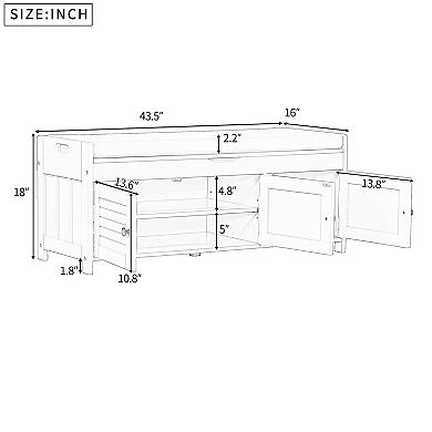Multifunctional Shoe Bench With Removable Cushion 3 Shutter-shaped Doors Large Storage Space