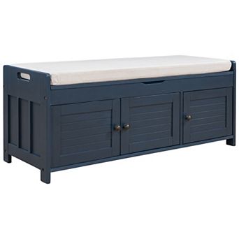 Multifunctional Shoe Bench With Removable Cushion 3 Shutter-shaped Doors Large Storage Space