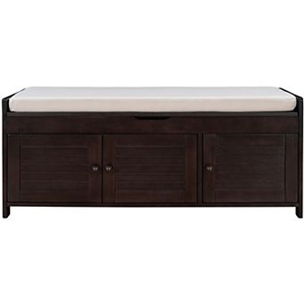 Multifunctional Shoe Bench With Removable Cushion 3 Shutter-shaped Doors Large Storage Space