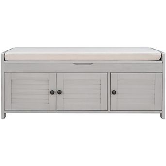Multifunctional Shoe Bench With Removable Cushion 3 Shutter-shaped Doors Large Storage Space