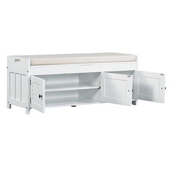 Multifunctional Shoe Bench With Removable Cushion 3 Shutter-shaped Doors Large Storage Space