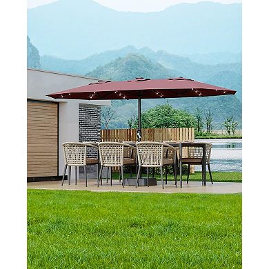 15FT Large Double-Sided Outdoor Patio Umbrella, Solar LED Lighting with Weighted Base