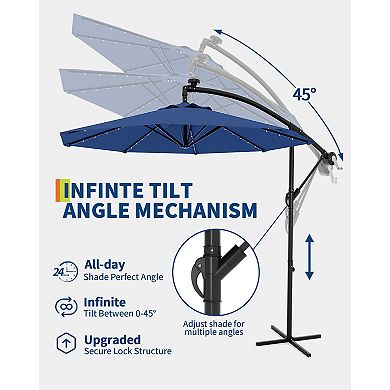 10FT Solar LED Offset Cantilever Patio Umbrella