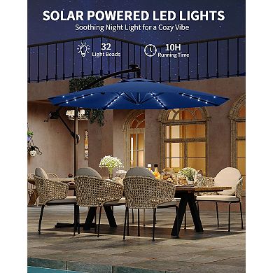 10FT Solar LED Offset Cantilever Patio Umbrella