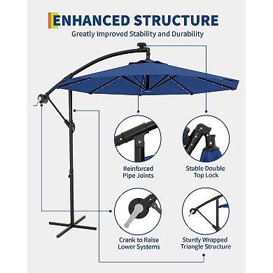 10FT Solar LED Offset Cantilever Patio Umbrella