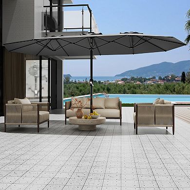 15FT Large Outdoor Patio Umbrella with base, Double-Sided Crank Lift with Tilt Function