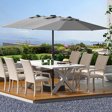 15FT Large Outdoor Patio Umbrella with base, Double-Sided Crank Lift with Tilt Function