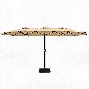 15FT Large Outdoor Patio Umbrella with base, Double-Sided Crank Lift with Tilt Function