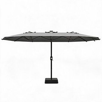 15FT Large Outdoor Patio Umbrella with base, Double-Sided Crank Lift with Tilt Function