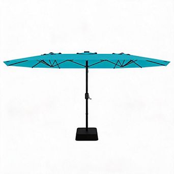 15FT Large Outdoor Patio Umbrella with base, Double-Sided Crank Lift with Tilt Function