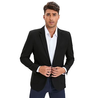 Men's V Neck Long Sleeve One Button Blazer Suit Jacket Coat
