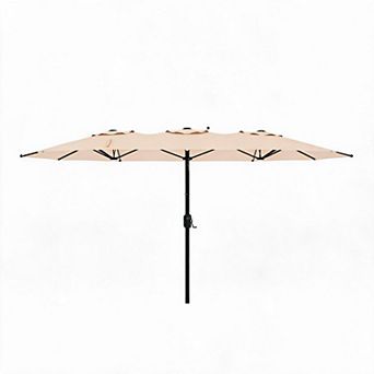 15 ft Three-Head Double-Top Umbrella, Manual Crank Open and Close,Without Base