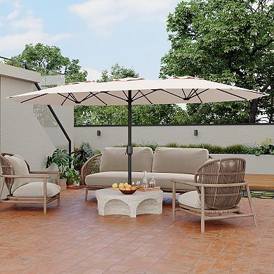 15 ft Three-Head Double-Top Umbrella, Manual Crank Open and Close,Without Base