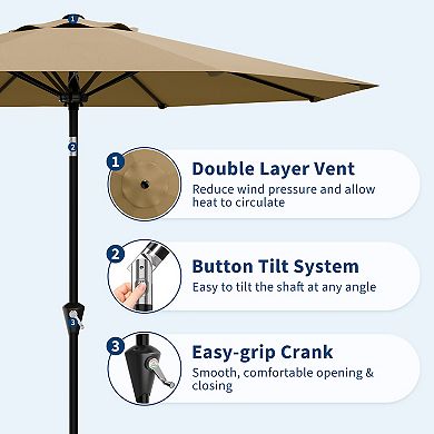 8 Sturdy Ribs Outdoor Table Umbrella with Smooth Crank Lift and Push Button Tilt,10 ft without base