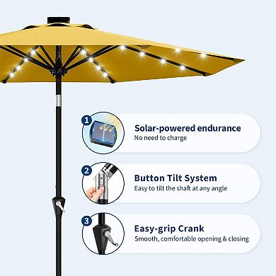 10FT 32 LED Solar Patio Umbrella with Crank Lift and Push Button Tilt