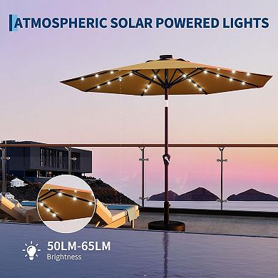 10FT 32 LED Solar Patio Umbrella with Crank Lift and Push Button Tilt