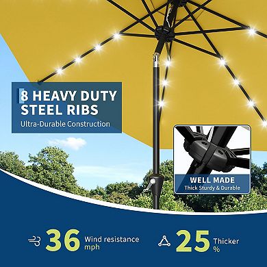 10FT 32 LED Solar Patio Umbrella with Crank Lift and Push Button Tilt