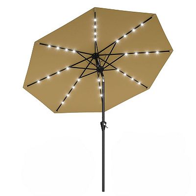 10 ft patio umbrella with solar lights 10FT Offset LED  TheOutdoor Collective Supported by an ultra 10FT 32 LED Solar Patio