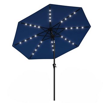 10FT 32 LED Solar Patio Umbrella with Crank Lift and Push Button Tilt